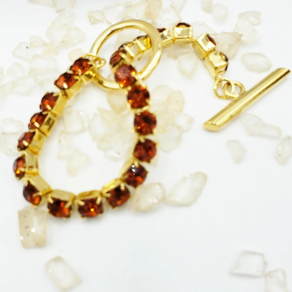 Vintage Necklace & Bracelet Set / Dark Orange Crystals - Picture 4 of 4